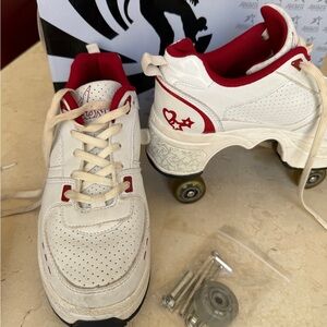 White and Red Roller Shoes